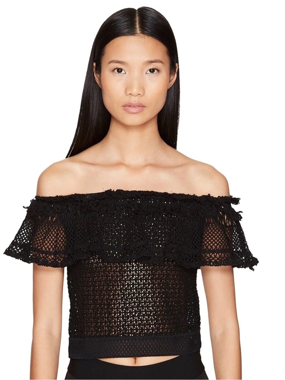 Jonathan Simkhai Women's Ruffle Crochet Off Shoulder Crop Top Swim Size M